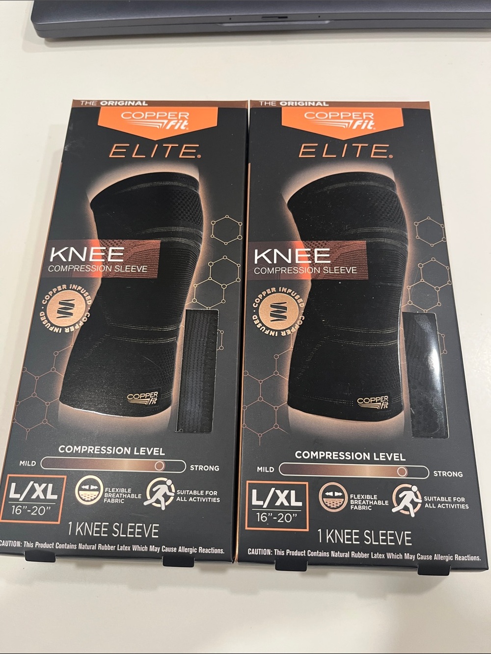 NWT Set of 2 Copper Fit Elite Knee Compression Sleeve Knees, Size L/XL